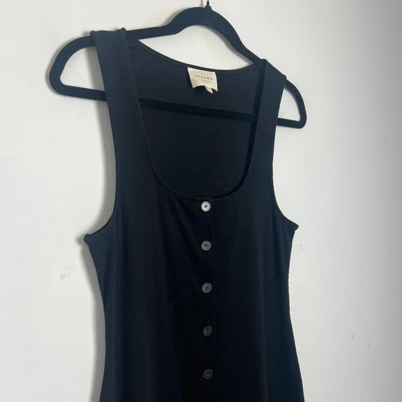 Sezane Size XL Black Fabiola Sleeveless Cotton Ribbed Button Front Midi Dress - Picture 7 of 13